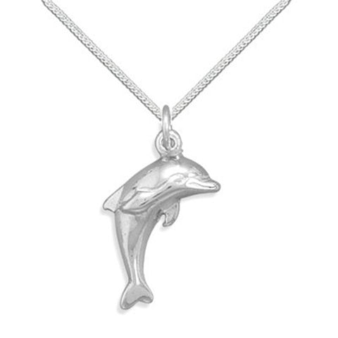 Single Dolphin Polished Sterling Silver Necklace - Your Choice Chain Included