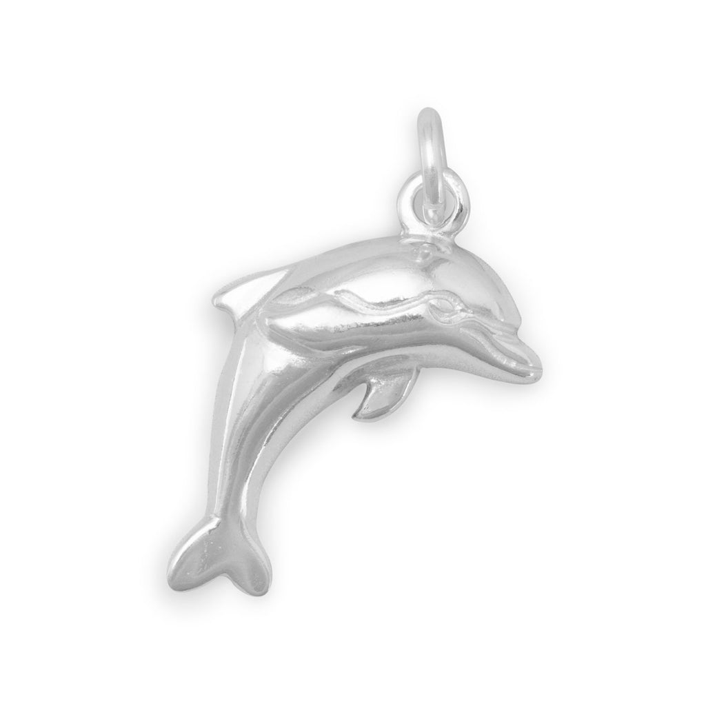 Single Dolphin Polished Sterling Silver Charm
