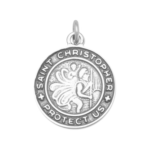 Saint Christopher Medal Round Charm or Pendant for Necklace Sterling Silver