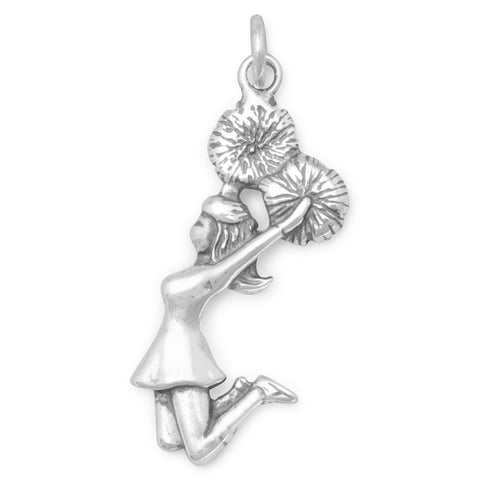 Cheerleader Cheering Charm Sterling Silver