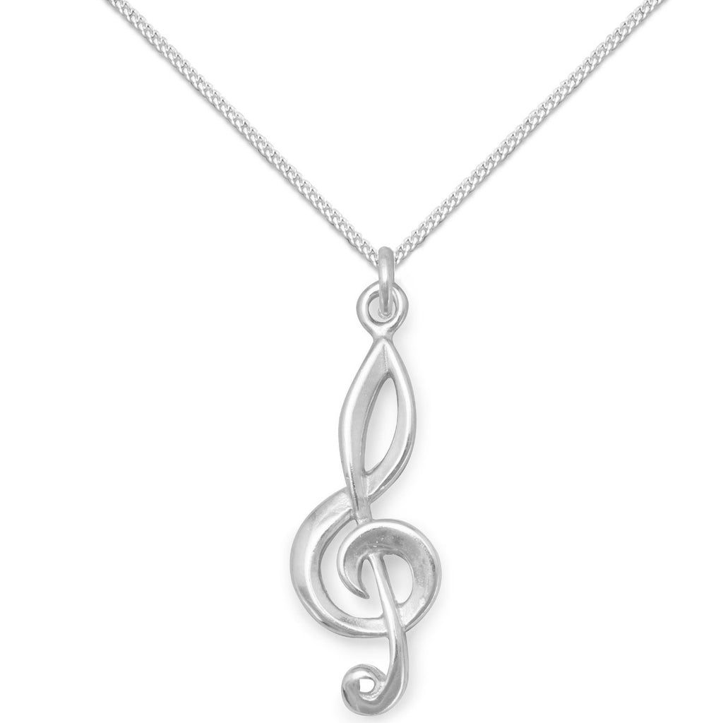 Treble Clef Pendant Necklace Sterling Silver, Chain Included