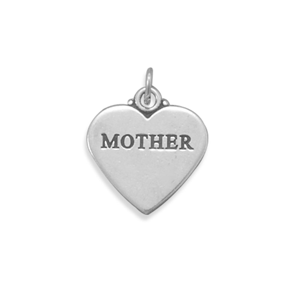 MOTHER Heart Tag Charm Sterling Silver, Made in the USA
