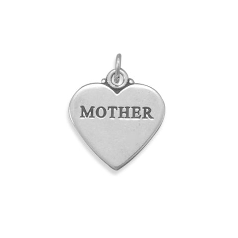 MOTHER Heart Tag Charm Sterling Silver, Made in the USA