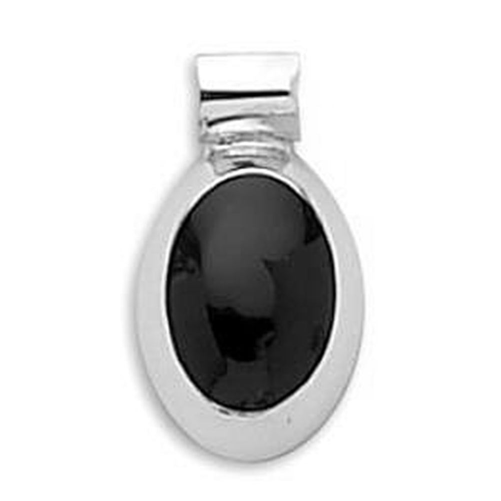 Oval Sterling Silver Pendant Simulated Black Onyx High Polish