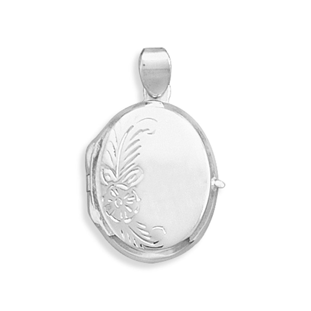 Picture Locket Polished Floral Design Sterling Silver