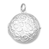 Round Floral Design Sterling Silver Double Picture Locket, Pendant Only