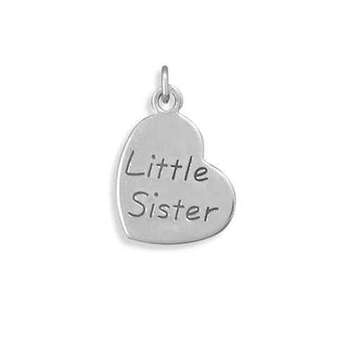 Little Sister Engraved Heart Charm Sterling Silver