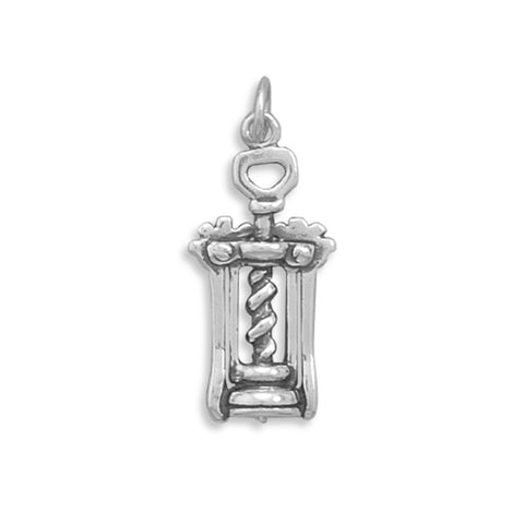 Cork Screw Charm 3-D Sterling Silver