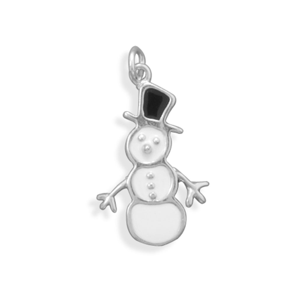 Snowman Charm White with Black Hat Sterling Silver