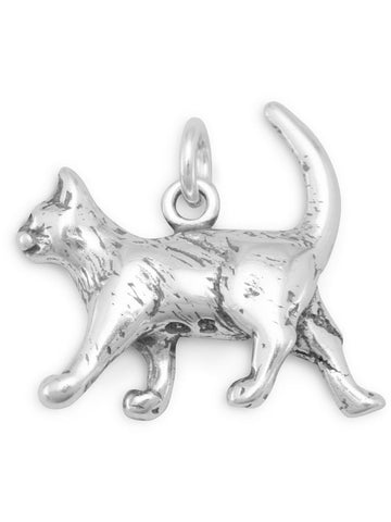 Walking Kitty Cat Charm Sterling Silver