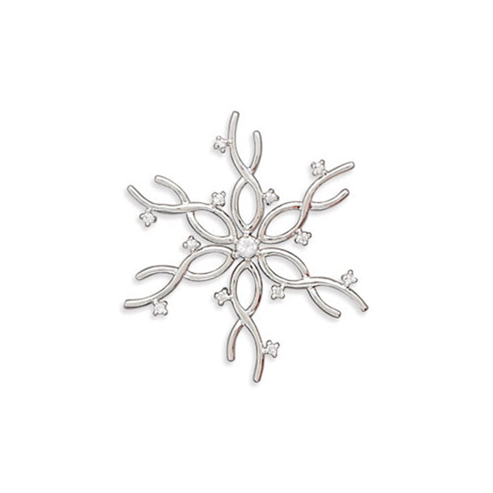 Snowflake Pendant 8-point with 9 Cubic Zirconia Sterling Silver - Includes Chain
