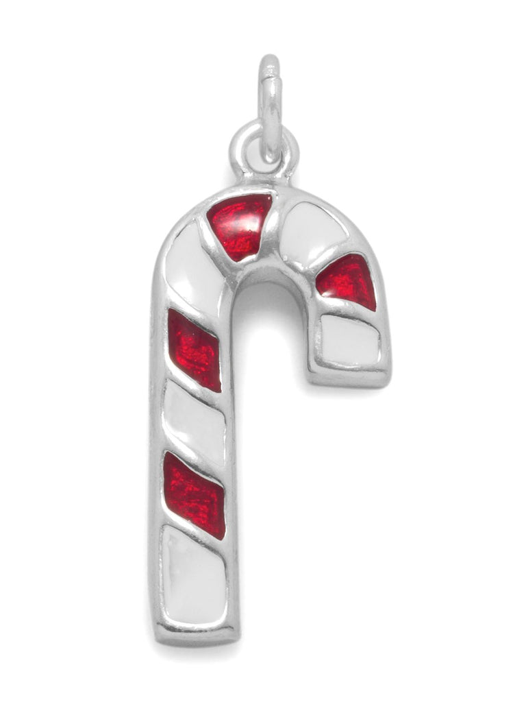 Candy Cane Charm Red and White Sterling Silver