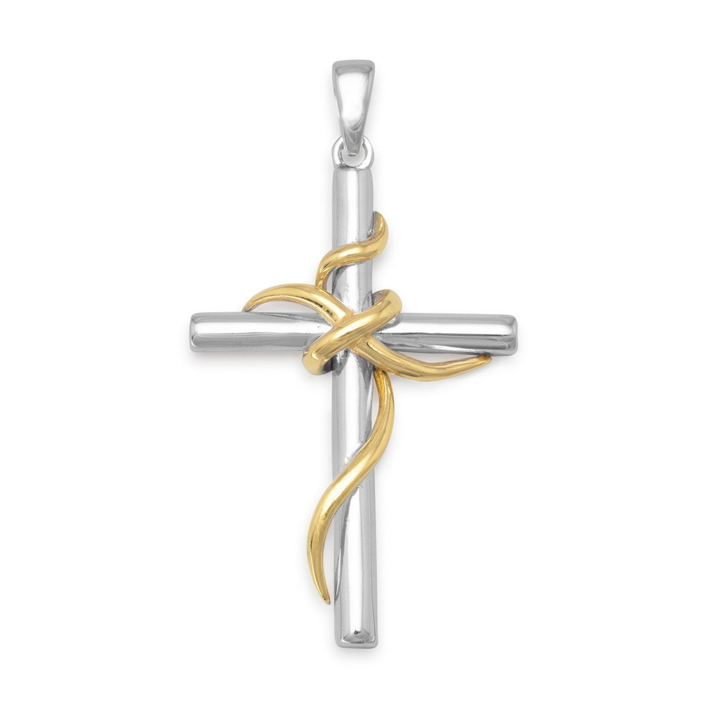 Cross Pendant with Wrap Design Two Tone Sterling Silver and Gold