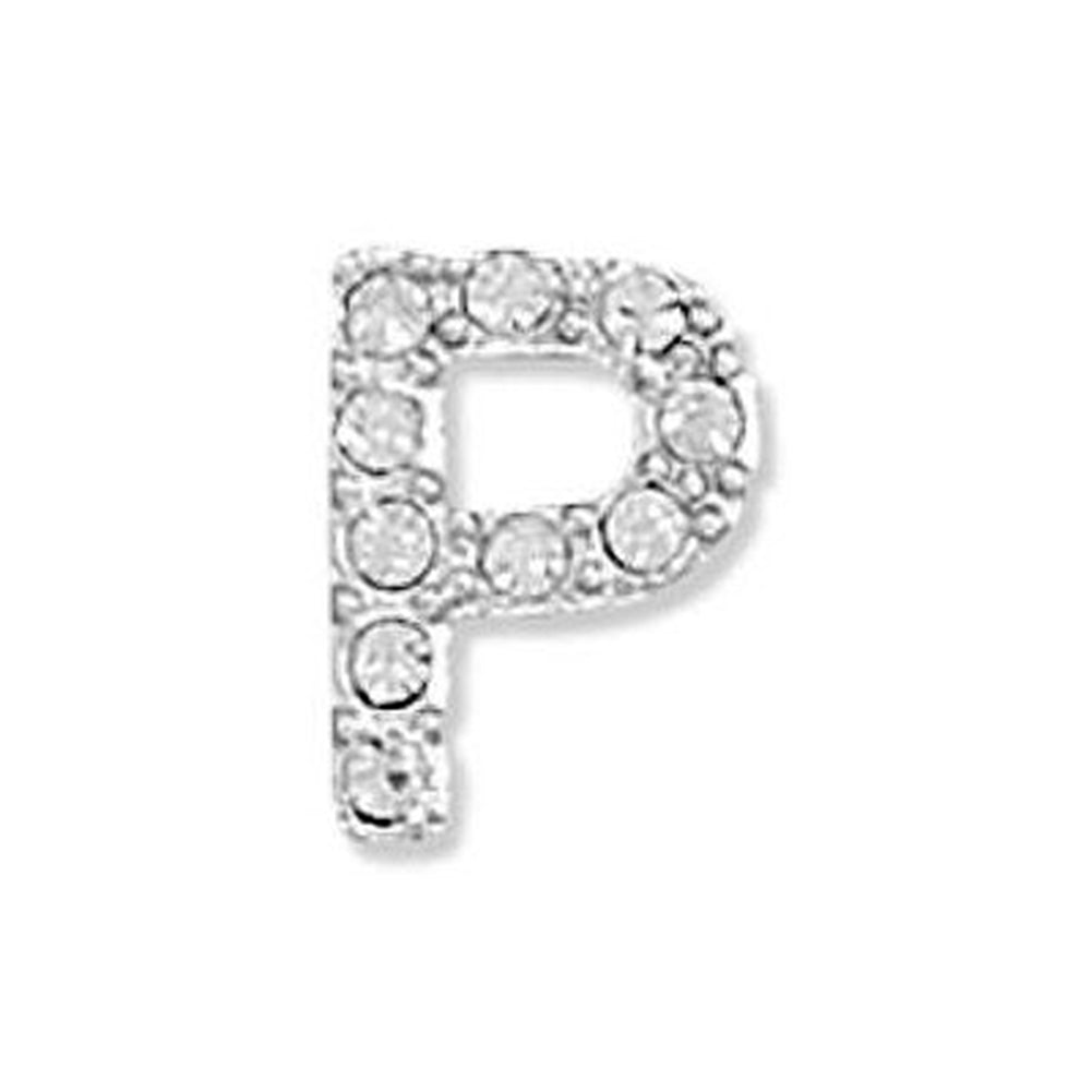 Alphabet Letter P Slide Pendant with Crystals Rhodium on Sterling Silver Nontarnish