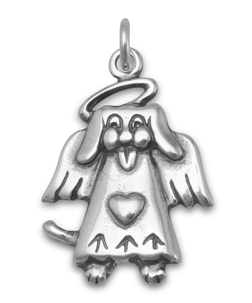 Dog Angel Charm - Antiqued Sterling Silver
