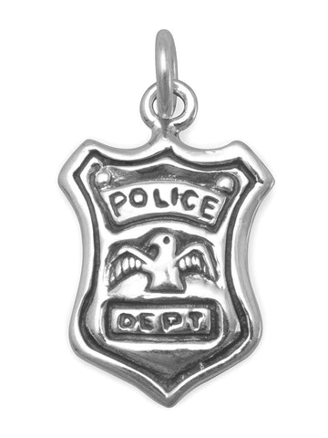 Police Shield Badge Charm Sterling Silver