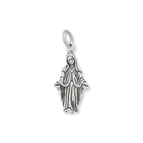 Virgin Mary Charm Antiqued Sterling Silver