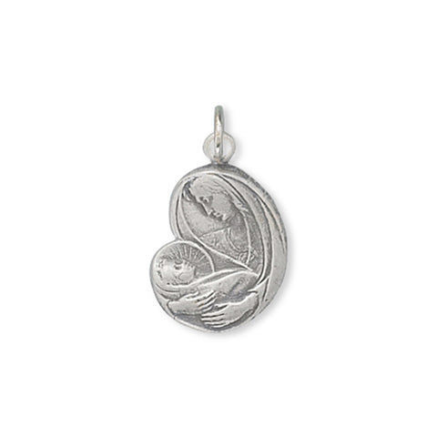 Mother Mary with Baby Jesus Charm Sterling Silver