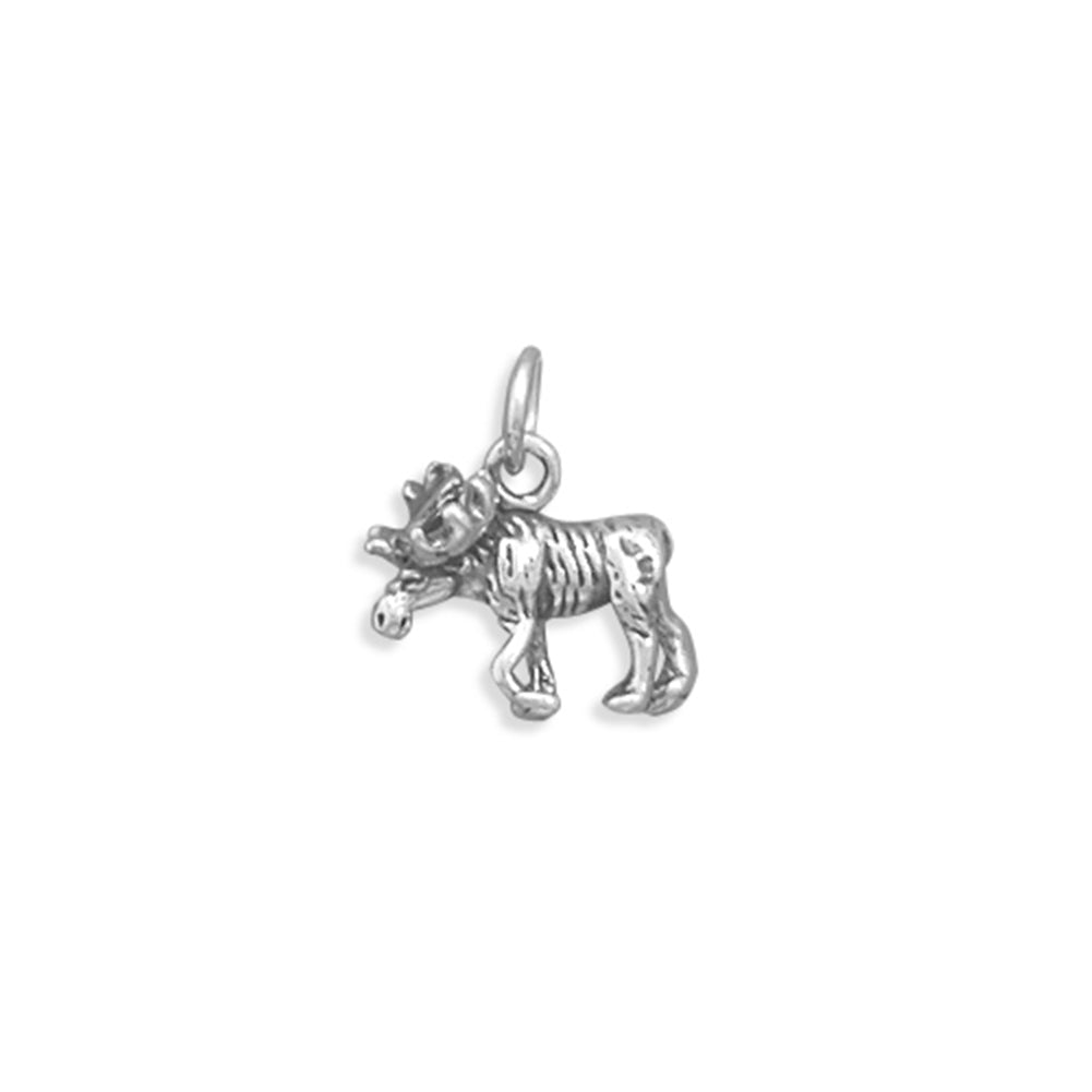 Small Moose Charm Antiqued Sterling Silver