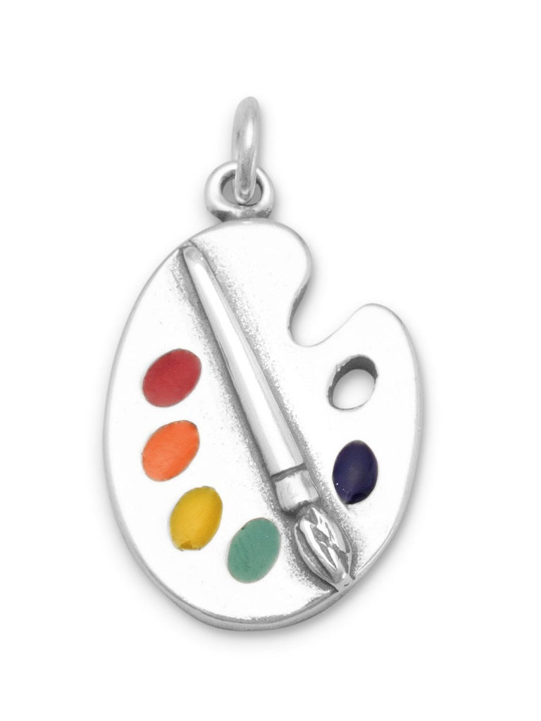 Artists Palette with Enamel Colors Charm 3-D Sterling Silver