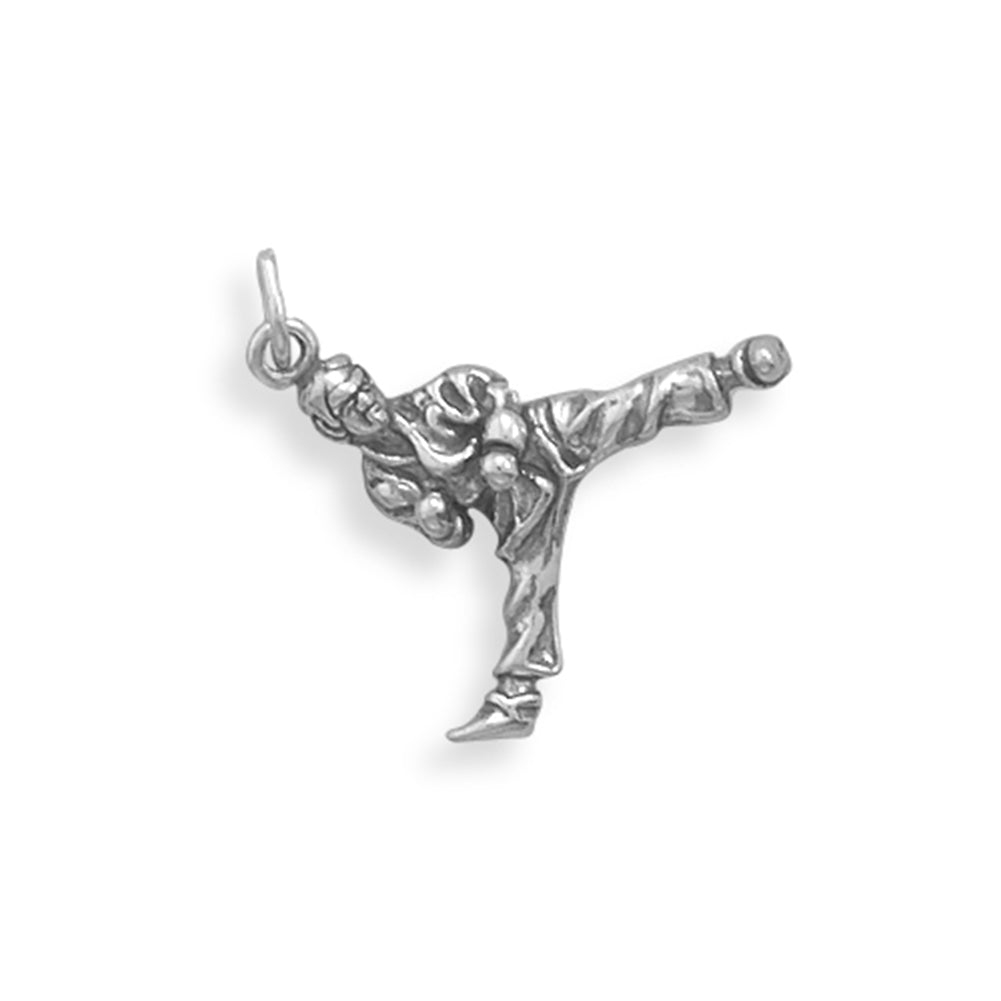 Martial Arts Charm Antiqued Sterling Silver 3D