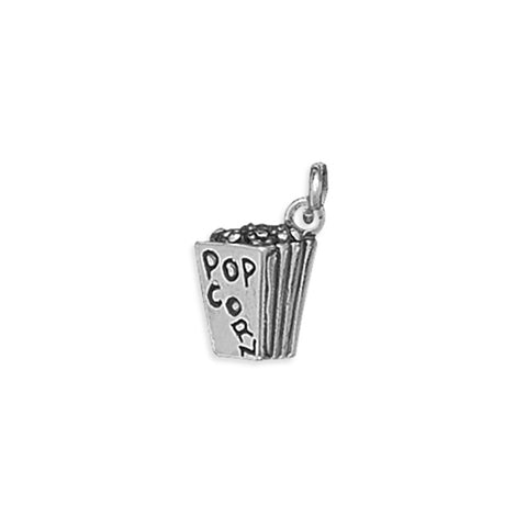 Movie Theatre Popcorn Box Charm 3-D Sterling Silver