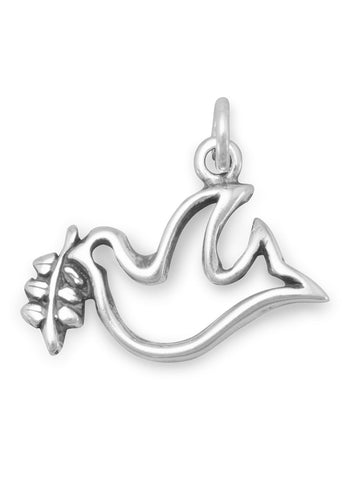 Peace Dove with Olive Branch Charm Sterling Silver