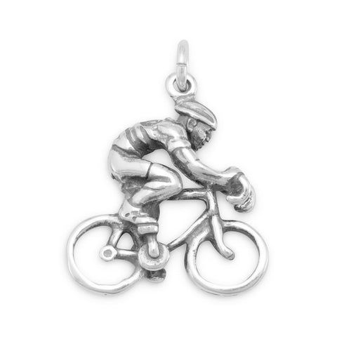 Cyclist Bicycle Charm Sterling Silver