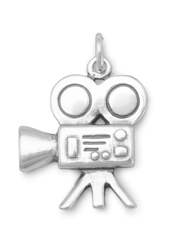 Movie Camera Charm 3-D Sterling Silver