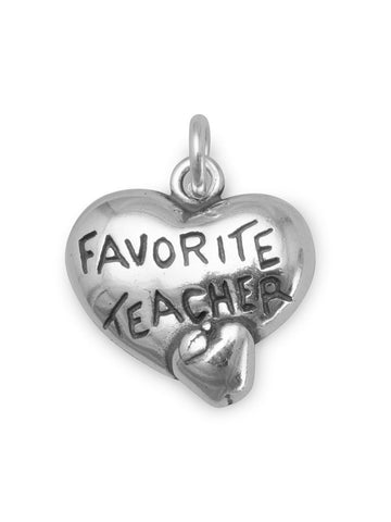 Favorite Teacher Heart Apple Sterling Silver Charm