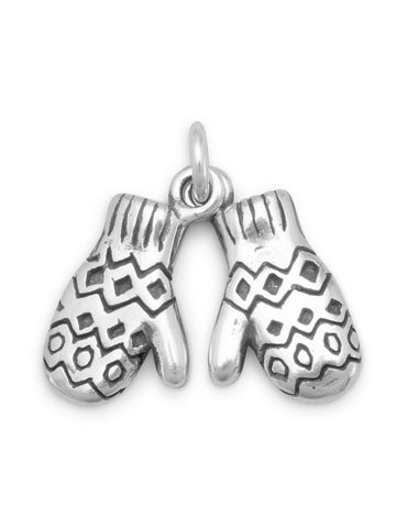 Two Winter Mittens Charm Sterling Silver