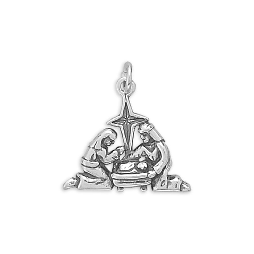 Nativity Christmas Manger Charm Sterling Silver