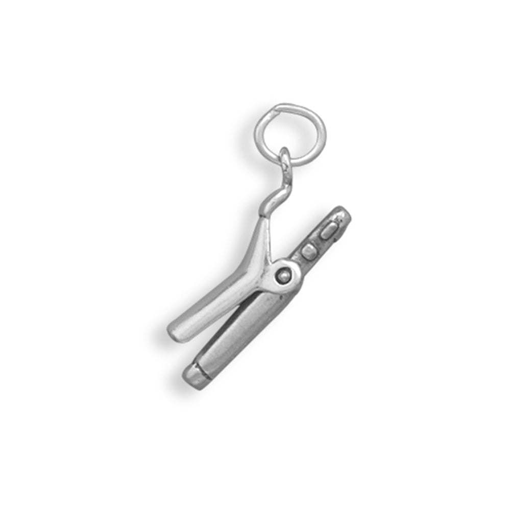 Curling Iron Charm Sterling Silver Opens and Shuts - Moveable