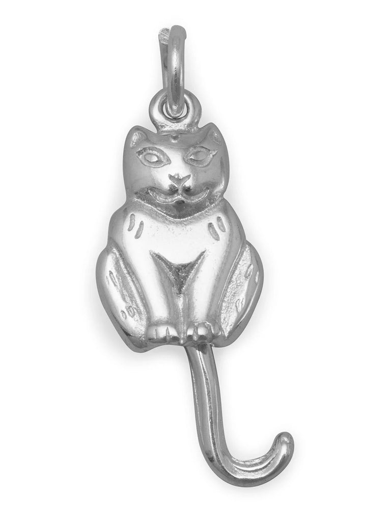 Cat with Moving Tail Charm Sterling Silver