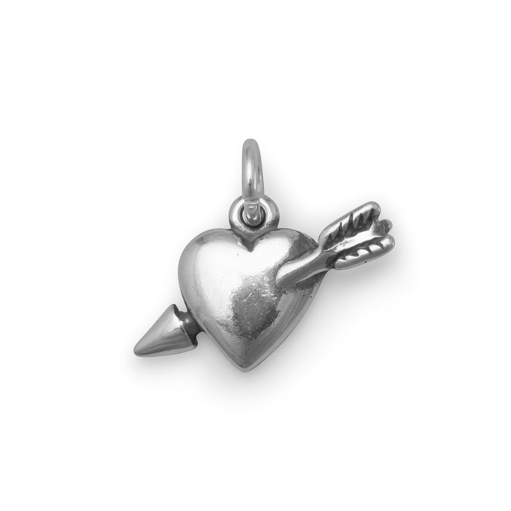 Heart with Cupid's Arrow Charm Sterling Silver