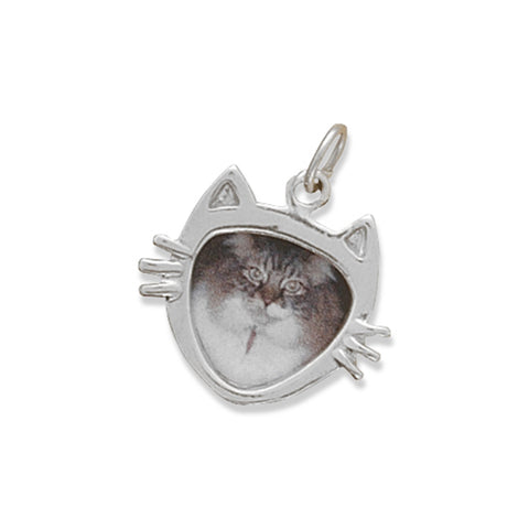 Cat Face Picture Frame Charm Sterling Silver