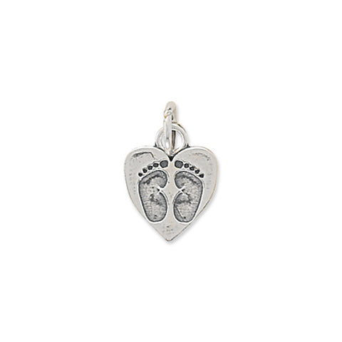 Heart Charm with Baby Footprints Sterling Silver - Made in the USA