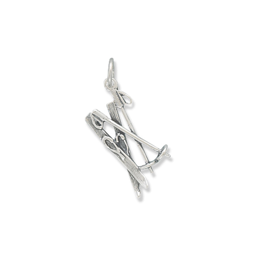 Snow Ski sand Ski Poles Charm Sterling Silver - Made in the USA