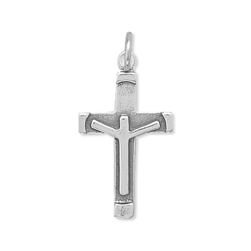 Crucifix Charm Modern Style Cross Sterling Silver - Made in the USA