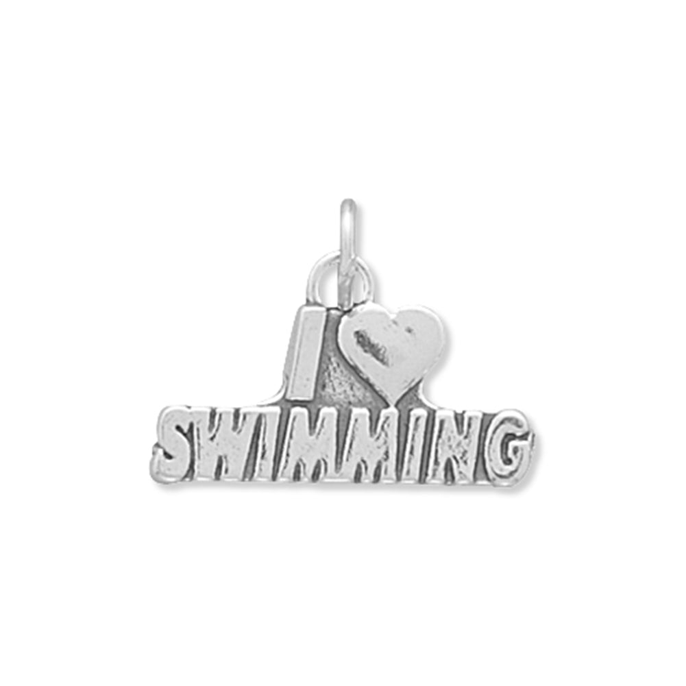 I Love Swimming Charm Sterling Silver - Made in the USA