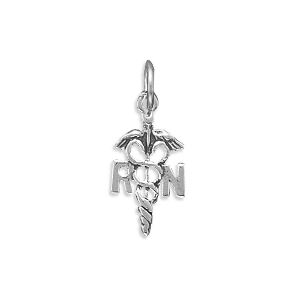Registered Nurse Caduceus RN Charm Sterling Silver - Made in the USA
