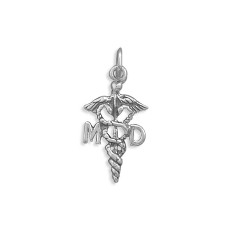 Medical Doctor Caduceus MD Charm Sterling Silver - Made in the USA