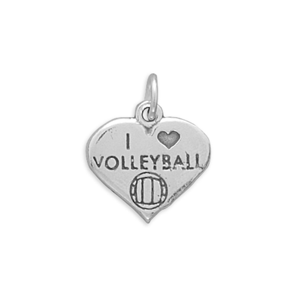 I Love Volleyball Charm Sterling Silver - Made in the USA