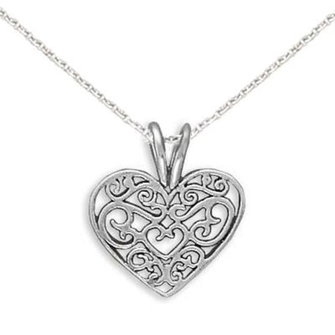 Heart Necklace Filigree Sterling Silver Pendant  Teen,  Includes Chain