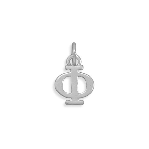 Greek Alphabet Letter Phi Charm Sterling Silver - Made in the USA