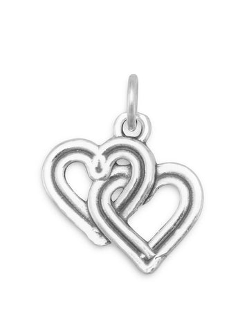 Reversible Locked Hearts Charm Antiqued Sterling Silver - Made in the USA