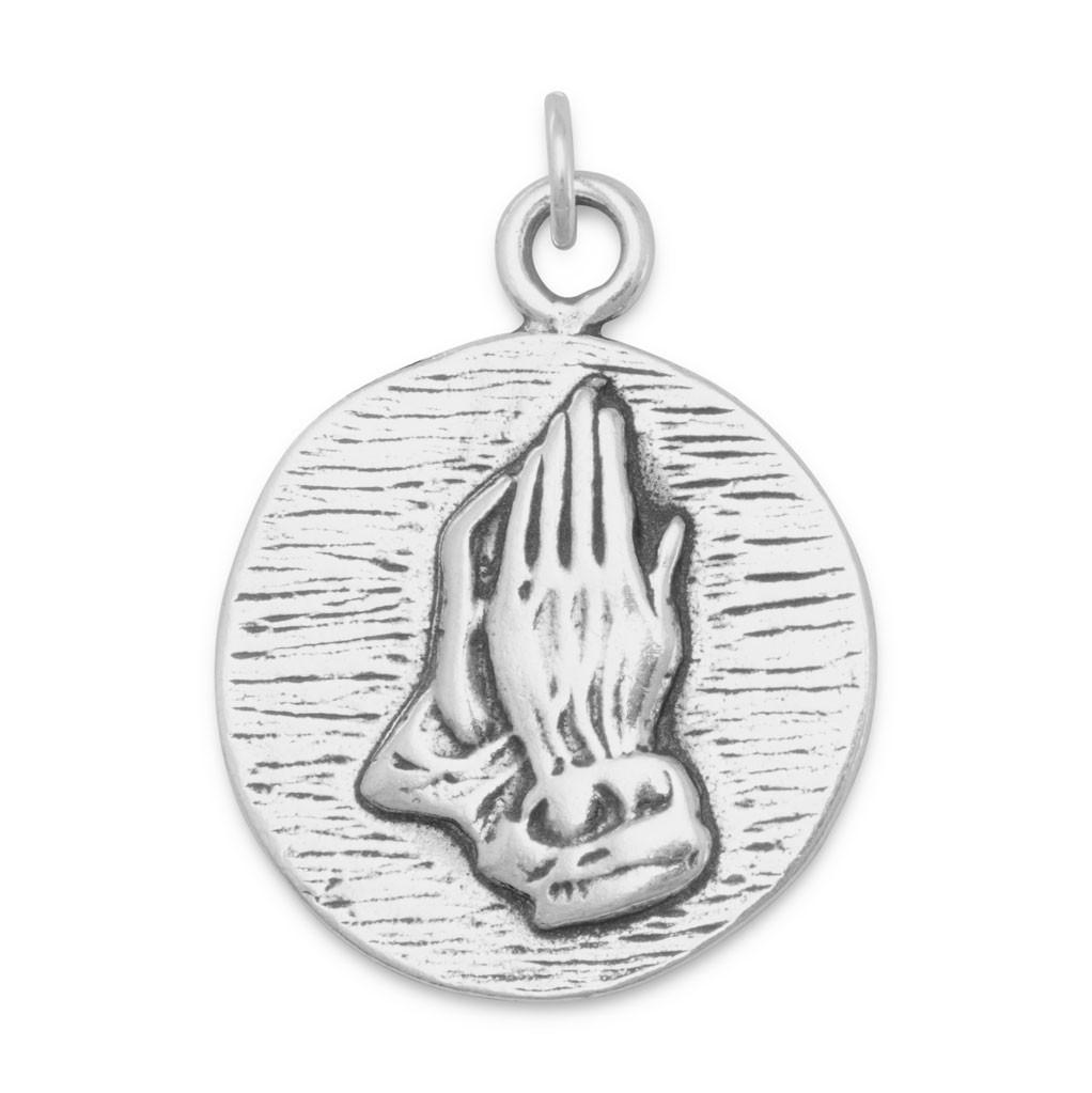 Praying Hands and Serenity Prayer Reversible Pendant Charm Sterling Silver