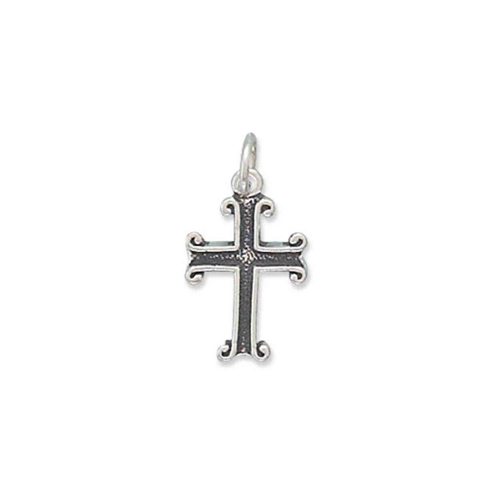 Antiqued Cross Charm or Pendant Antique Sterling Silver Fleuree Design