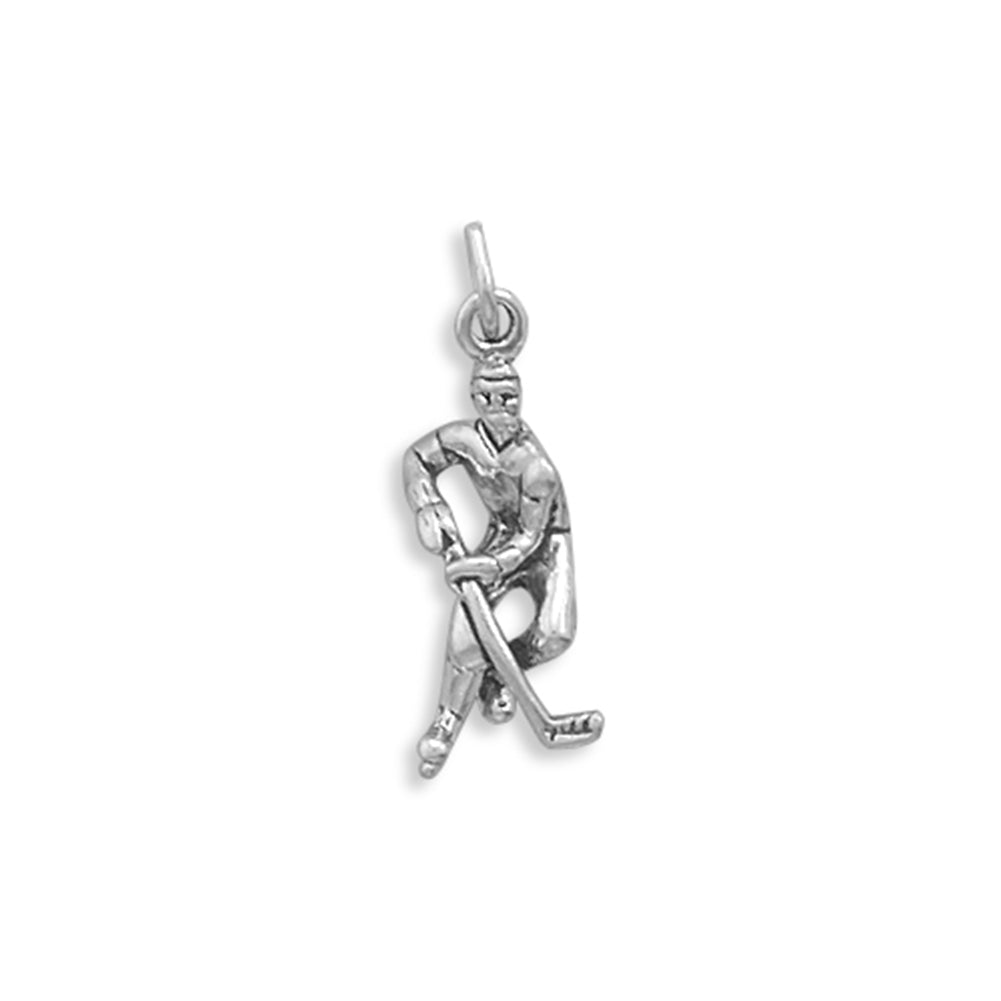 Hockey Player Charm Sterling Silver - Made in the USA