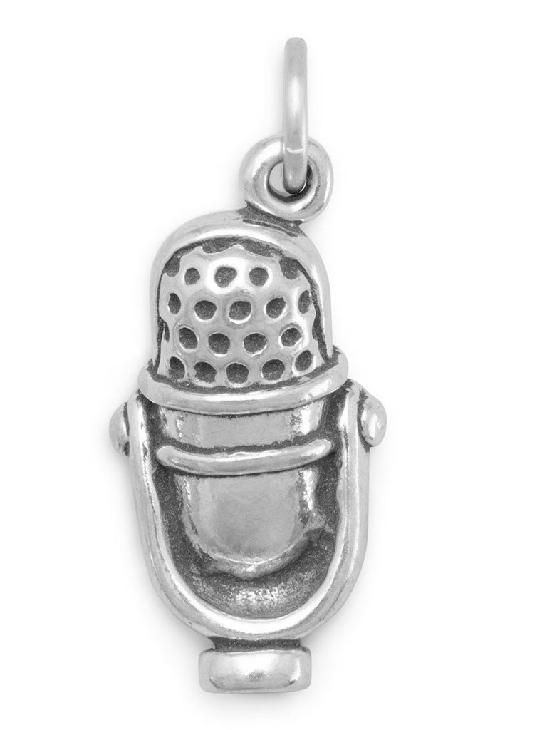3-D Microphone Charm Sterling Silver - Made in the USA